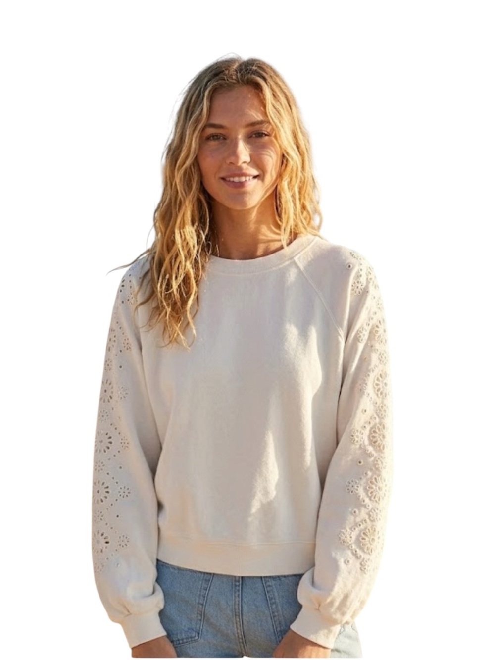 Splendid‎ White Embellished Sleeve Sweatshirt Size L